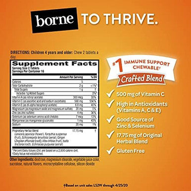Airborne Kids 500Mg Vitamin C Chewable Tablets With Zinc Immune Support Supplement With Powerful Anitoxidant Vitamins A C & E 32 Chewable Tablets Very Berry
