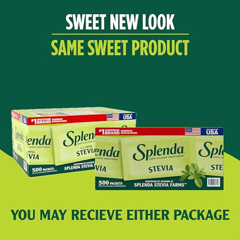 SPLENDA Stevia Zero Calorie Sweetener Plant Based Sugar Substitute Granulated Powder Single Serve Packets 500 Count (Pack of 1)