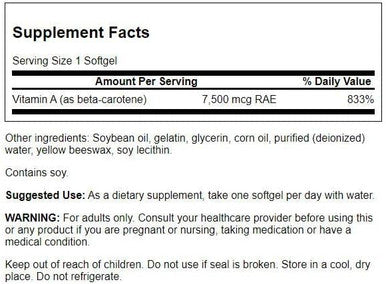 Swanson Beta-Carotene Vitamin A 25000 IU Softgels - Skin Eye and Immune System Health - Antioxidant Support - 7500 mcg (300 Softgels)
