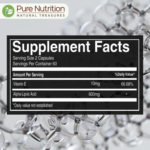 Pure Nutrition Alpha Lipoic Acid 600Mg Vitamin E 120 Caps Powerful Antioxidant To Support Nerve & Heart Health . Non-Gmo