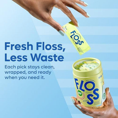 SmartLifeco Individually Wrapped Dental Floss Picks - Eco-Friendly Flosser Handle Made with Straw Wheat Blend Great for Travel PFA Free Toothpick Stick End Bamboo Charcoal Thread Whitens Teeth