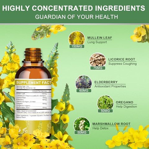 Mulittea Mullein Drops For Lungs & Lymphatic Drainage5In1 Herbal Extract Liquid With Marshmallow Root Elderberry Licorice Rootlung Cleanse & Respiratory Supportnongmo Vegetarian4 Fl Oz