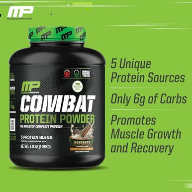 Muscle Pharm Combat 4Lb Horchata Protein & Musclepharm Combat Chocolate Peanut Butter Cup Sport Bars