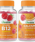Lifeable Vitamin B12 + Calcium With Vitamin D Gummies Bundle Great Tasting Vitamin Supplement Gluten Gmo Chewable