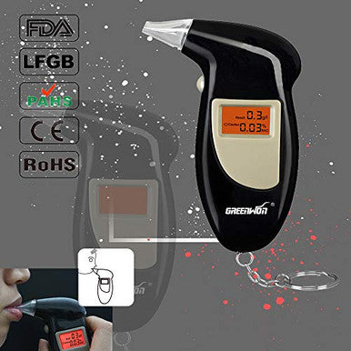 Greenwon Battery Powered Breathalyzer Keychain Digital Alcohol Tester Detector Breath Analyzer Audible Alert Portable With Lcd Display And Mouthpiece Personal Use G/Black '