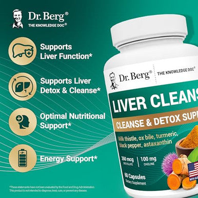 Dr Berg Nutritionals Liver Cleanse Detox Capsules W/Unique Blend Of Milk Thistle Ox 60 Capsules