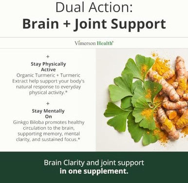 Ginko Biloba Capsules with Ginkgo Biloba 120mg & Organic Turmeric for Joint Support Focus and Brain Health Gingo Biloba Supplement with Black Pepper (Bioperine) for Max Absorption 60 Count