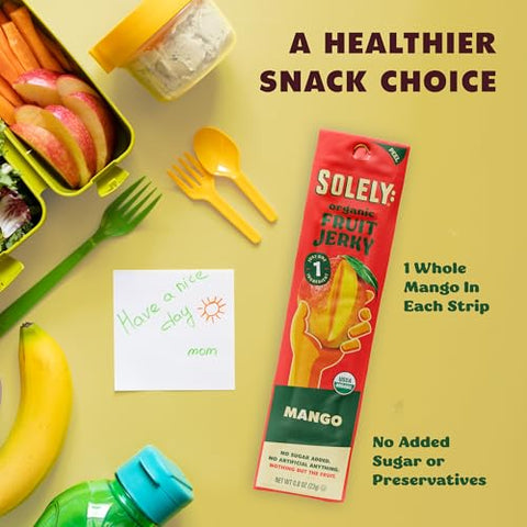 Solely - Organic Mango Fruit Jerky - 5 Individually Wrapped Fruit Strips - Fruit Leather Made from Dried Fruits - Healthy Snacks, Vegan - 0.8oz (23g)