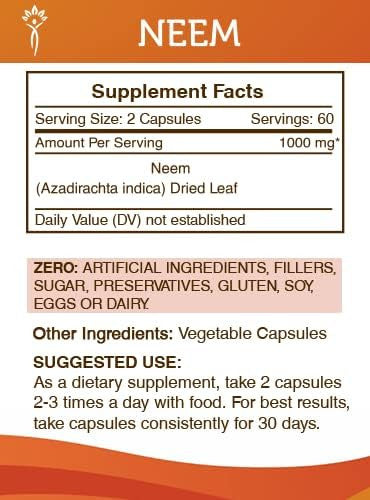Secrets of the Tribe Neem 120 Capsules, Made with Vegetable Capsules and Neem Azadirachta Indica Cleansing and Body Detoxification (120 Capsules)