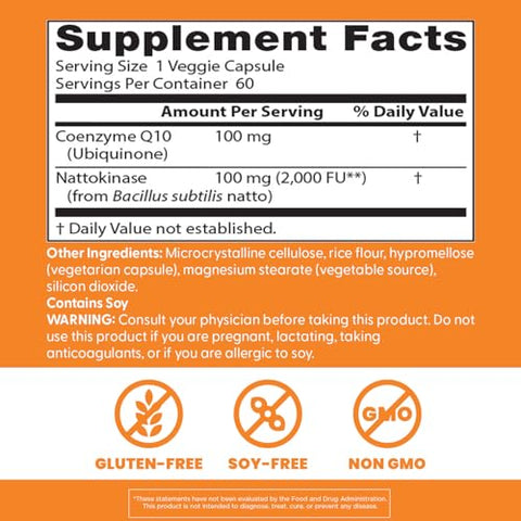 Doctor'S Best Coq10 100 Mg Nattokinase 2000 Fu Supplement - Coenzyme Q10 And Nattokinase Caps For Men & Women Supports Heart Health & Circulation Support Gluten Free Vegan 60 Veg Capsules