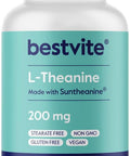 Bestvite L-Theanine 200mg with Patented and Clinically Studied Suntheanine (60 Vegetarian Capsules) - No Stearates - Vegan - Non GMO - Gluten