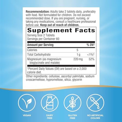 NatureS Way Magnesium Glycinate Complex Supports Heart Muscle Nerve Function Highly Absorbable 220 Mg Per 2Tablet Serving No Gluten Vegan 120 Tablets (Packaging May Vary)