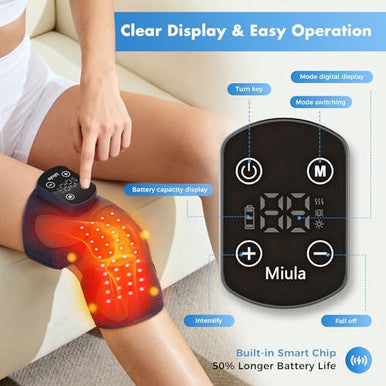 Miula Red Light Therapy & Vibration Massage Knee Brace Wireless Rechargeable With 660Nm&850Nm Light & Heating Function Relief For Knee Joint Elbow & Shoulder Pain Promotes Faster Recovery