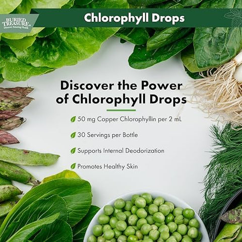 Buried Treasure Liquid Chlorophyll Drops Copper Chlorophyllin From Mulberry Leaves Manufactured In Usa Vegan Supports Overall Wellness Unflavored 30 Servings.