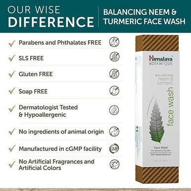Himalaya Botanique Neem & Turmeric Face Wash 150Ml Plus Himalaya Organic Neem 60 Caplets 600 Mg Acne Care Bundle