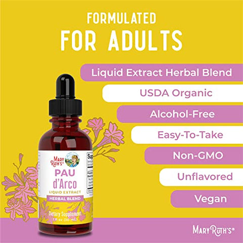 Maryruth'S Organics Pau D'Arco Herbal Blend Reishi Mushroom Echinacea Angustifolia Root Usnea Lichen Thyme Leaf Vegan Non-Gmo Project Verified Gluten Free 30 Servings 1 Fl Oz