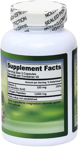 Hydrolyzed Collagen Supplements for Women, Vitamin C - Collagen Pills Support Healthy Skin, Hair, Nails, Bones, Joints, and Immunity, 90 Multi Collagen Peptides Capsules