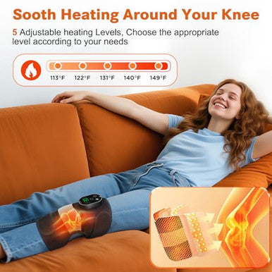 Flaremore Cordless Heated Knee Massager With Vibration Heated Knee Brace Wrap Heating Knee Pad For Knee Elbow Knee Heating Pad For Arthritis With 6 Heating Levels 3 Massage Modes&Timer (Black+White)
