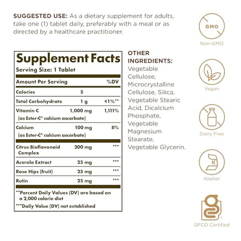 Solgar Ester-C Plus 1000 Mg Vitamin C (Ascorbate Complex) - 180 Tablets Pack Of 2 - Gentle & Non Acidic - Supports Upper Respiratory Health - Non-Gmo Gluten Free 360 Total Servings