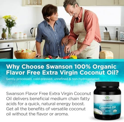 Swanson 100% Certified Organic Flavor Free Coconut Oil Cooking Baking Frying Beauty EFAs MCTs 3 lbs 6 ounces (1.53 kg) Solid Oil