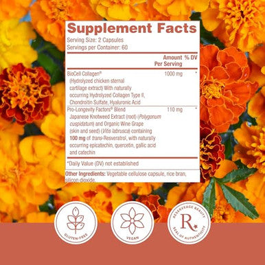 Reserveage Beauty Collagen Booster Collagen Supplement for Skin Care and Joint Health Supports Healthy Collagen Production for Men and Women 120 Capsules 60 Servings