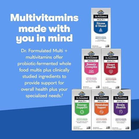 Garden Of Life Dr. Formulated Multi+ Stress and Mood Capsule With Ashwagandha B Vitamins and Probiotics Daily Multivitamin For Occasional Stress Relief Immune Support GlutenFree 60 Capsules