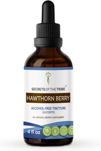 Secrets of the Tribe Hawthorn Berry Tincture Alcohol-Free Extract, Hawthorn Berry (Crataegus spp.) Dried Berry 4 oz