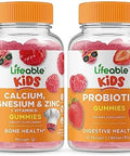 Lifeable Calcium Magnesium & Zinc Kids + Probiotic 2 Billion Cfu Kids Gummies Bundle Great Tasting Vitamin Supplement Gluten Gmo Chewable Gummy