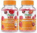 Lifeable Calcium Magnesium & Zinc Kids + Probiotic 2 Billion Cfu Kids Gummies Bundle Great Tasting Vitamin Supplement Gluten Gmo Chewable Gummy