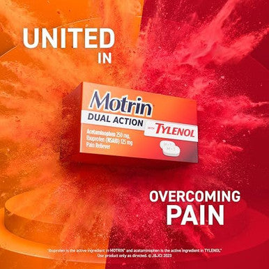 Motrin Dual Action with Tylenol Fast-Acting Long Lasting Pain Reliever with Ibuprofen & Acetaminophen for Minor Aches & Pains Ibuprofen (NSAID) 125 mg & Acetaminophen 250 mg