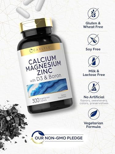 Carlyle Calcium Magnesium Zinc With Vitamin D3 And Boron 300 Caplets Vegetarian, Non-Gmo Supplement