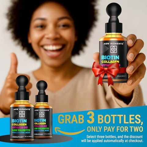 Elements Liquid Biotin For Hair Growth Women & Men 10000Mcg Biotin And Collagen Supplements With Saw Palmetto & Hyaluronic Acid Biotin Drops For Hair Growth With Vitamin D3 For Hair Skin And Nails