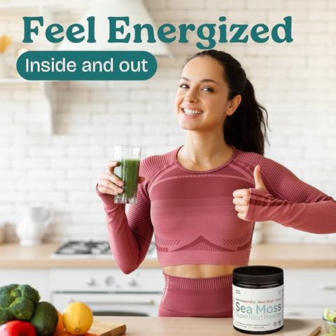 Atlantic Naturals Sea Moss Superfood Powder with Ashwagandha Beet Root and Maca Root Sea Moss Powder Supports Healthy Skin Athletic Performance and Positive Mood Vanilla Flavor (150g)