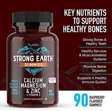 Calcium, Magnesium, Zinc & Vitamin D Gummies By Yumvs Cal Mag Chewable Gummy Supplement For Adults Women & Men Vegetarian Kosher Halal Natural Raspberry Flavor Gummies 90 Count (Pack Of 2)