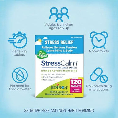 Boiron Stresscalm Tablets For Relief Of Stress Anxiousness Nervousness Irritability And Fatigue 120 Count (2 Pack Of 60)