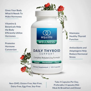 Equilife - Daily Thyroid Support, Thyroid Supplement, Promotes Stress Relief, Contains Zinc, Copper, Vitamin A, & Selenium, Rich In Antioxidants, Gluten-Free, Nut-Free, Non-Gmo (120 Capsules)