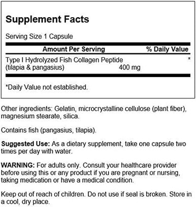 Swanson Hydrolyzed Fish Collagen Type I 400 Milligrams 60 Capsules (2 Pack)
