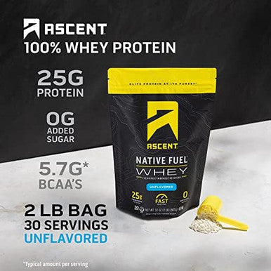 Ascent Whey + Plant Protein Powder - Unflavored 2 Lb & Chocolate 18 Servings