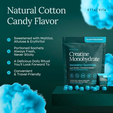Etta Vita Sugar-Free Creatine Monohydrate Gummies (5G Per Packet) - Potent Creatine Gummies For Men & Women Supplement For Muscle Support Cognitive Function - Non-Gmo Gluten-Free Mucuna Pruriens