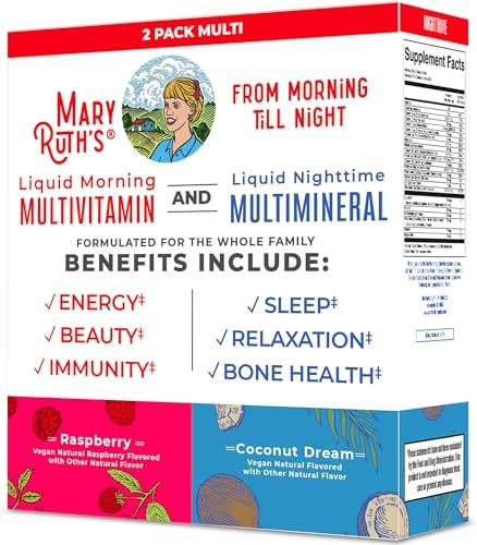 MARYRUTH'S Organics Liquid Morning Multivitamin and Liquid Nighttime Multimineral Bundle Vegan Vitamin C Vitamin D B Complex Magnesium Energy Beauty Sleep Support NO Melatonin 32 Fl Oz Each