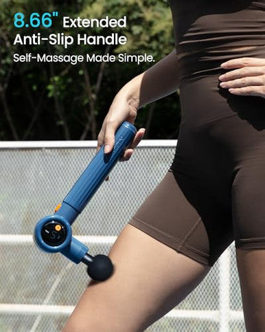 Napre Massage Gun With Extension Handle And 3 Adjustable AnglesDeep Tissue Back Massage For Neck/Shoulders/Waist/Body Pain ReliefHandheld Percussion Muscle Massager With CaseBlue