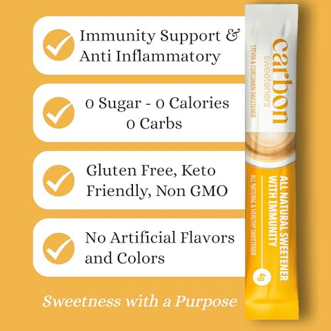 Carbon Sweeteners Stevia Sweetener Packets with 800mg of Turmeric for Immunity Boosting Supports Overall Immunity and Promotes Anti Inflammation 30 Count (Pack of 1)