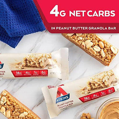 Atkins Peanut Butter Granola Protein Meal Bar High Fiber 16G Protein 1G Sugar 4G Net Carb & Blueberry Greek Yogurt Protein Meal Bar High Fiber 15G Protein 3G Sugar 5G Net Carbs