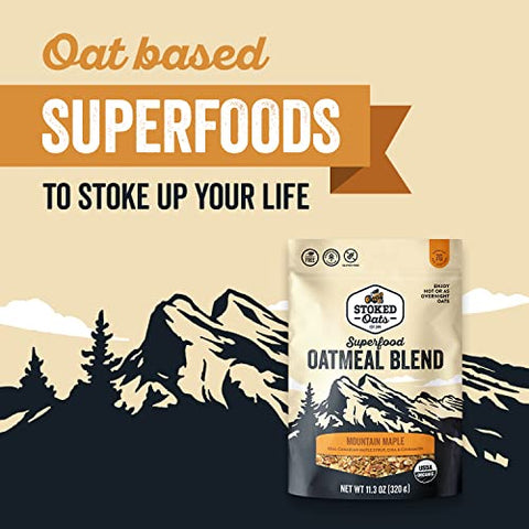 Stoked Oats - Mountain Maple High Protein, Low Sugar Breakfast - Gluten Free, High Fiber, Non GMO Oatmeal - Perfect for overnight oats (11.3oz)