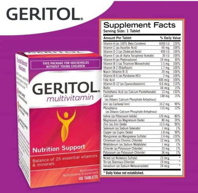 Geritol Multivitamin Supplement Contains Bvitamins Antioxidants Vitamins C E & D And Iron 26 Essential Vitamins And Minerals Gluten Nongmo No Artificial Sweeteners 40 Tablets