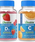 Lifeable Sugar Vitamin D 5000 Iu + Vitamin C Gummies Bundle Great Tasting Vitamin Supplement Gluten Gmo Chewable Gummy