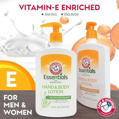 Arm And Hammer Essentials Hand & Body Lotion For Women And Men With Vitamin E 18Oz Shea Butter Moisturizing Lotion For Dry Skin Softness And Hydration