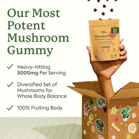 Plant People Wonderday Extra Strength Mushroom Gummies â€“ Sugar Lionâ€™S Mane Cordyceps Reishi & Chaga Supplement For Adults â€“ Mood Boost Energy Focus Immune Support & Gut Health â€“ Vegan Non-Gmo (60 Count)