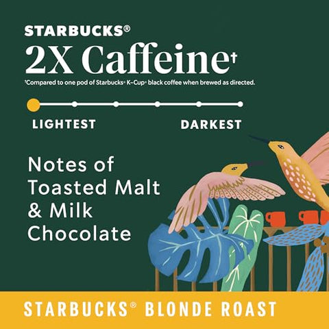Starbucks K-Cup Coffee Pods, Starbucks Blonde Roast With 2X Caffeine, Hot or Iced Coffee, Veranda Blend, 60 Keurig Pods