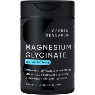 Sports Research Magnesium Glycinate Supports Restful Sleep & Enzymatic Processes 160 mg Chelated Magnesium Liquid Softgel 60 Count